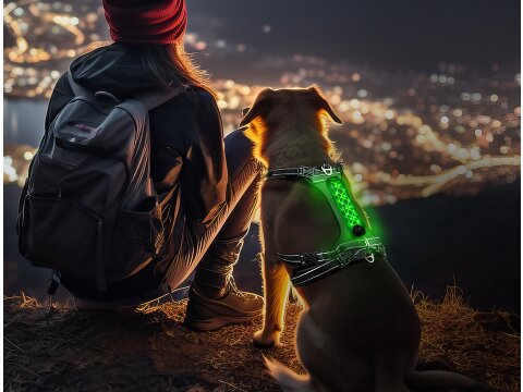 Hundegeschirr NIGHT-TRAIL M - LED Grün 18 cm
